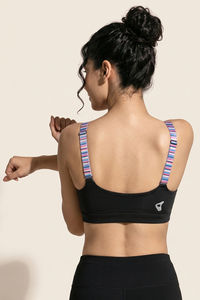 Zelocity High Impact Quick Dry Front Opening Multicolor Strap Sports Bra - Jet Black — thumbnail 4